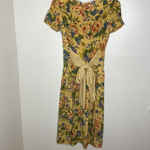Vintage Y2K Donna Ricci Floral Midi Dress With Bow Tie Back & Pleated Skirt M - Picture 9 of 14